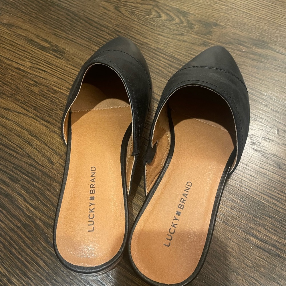Lucky Brand Women's Black Leather Mules